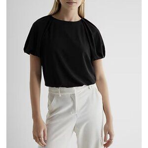 Express Women's Crew Neck Puff Sleeve Bodysuit Size S Black Short Sleeves NWT$58